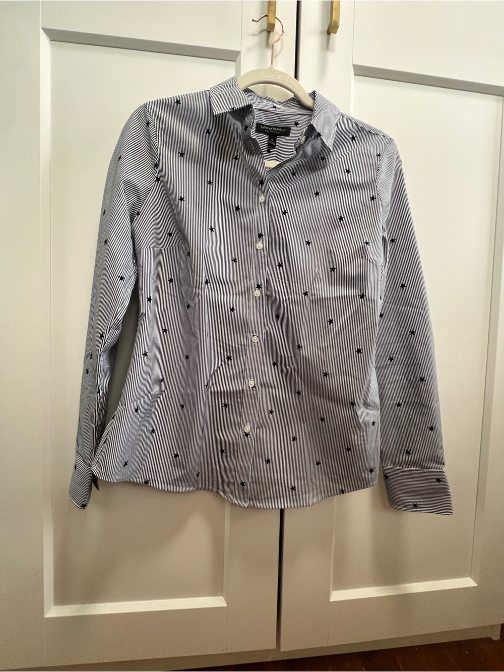 Banana Republic Blue and Black Striped Star Button-Down Shirt
